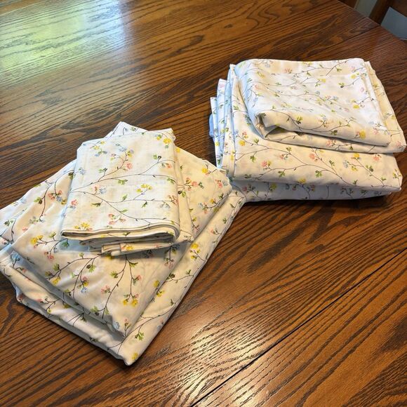 VTG Sweet Flower Power JC Penny Percale 2 Double Muslin Sheet Sets Pastel Floral - Picture 1 of 9